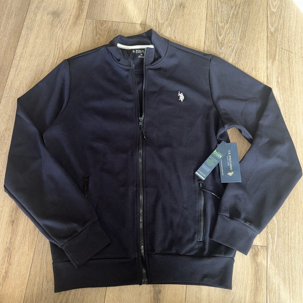 US‎ Polo Assn Mens Full Zip Track Jacket Black Mock Neck Logo M 11D440